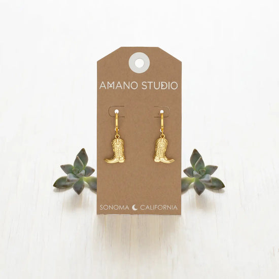 earrings - huggie hoops - cowboy boot - 14kgp by amano studio