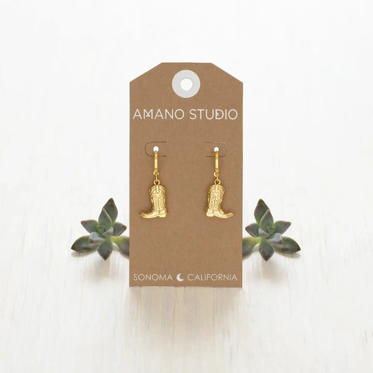 earrings - huggie hoops - cowboy boot - 14kgp by amano studio