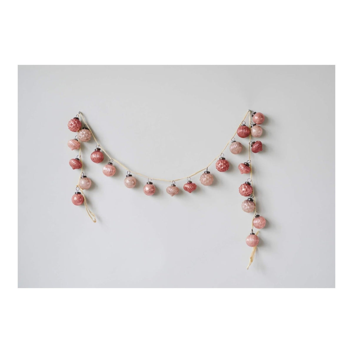 garland - recycled glass ornament - pinks + fabric ribbon by creative co-op