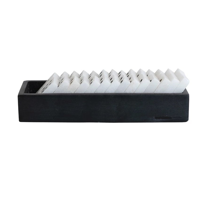 alabaster domino set - soapstone box by creative co-op