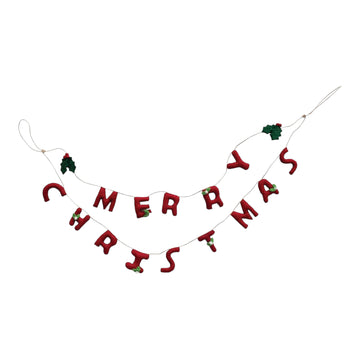 garland - merry christmas - bubble letters - holly + berries by creative co-op