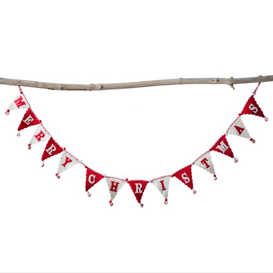 garland - merry christmas - banner pennant flags - red + white by creative co-op