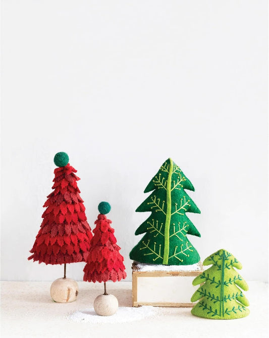 tree - felt wool embroidered - green-on-green by creative co-op
