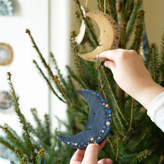 ornament - recycled paper board - crescent moon by east end press