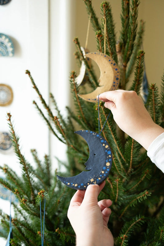 ornament - recycled paper board - crescent moon by east end press