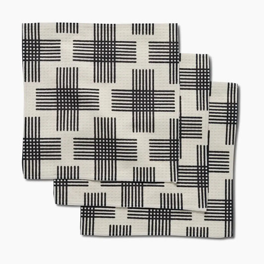 dishcloth set - microfiber - cross hatch black/white by geometry house