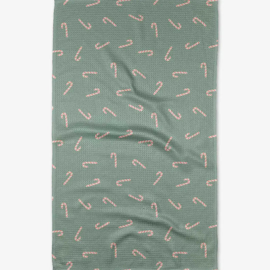 tea towel - microfiber holiday - candy canes on green by geometry house