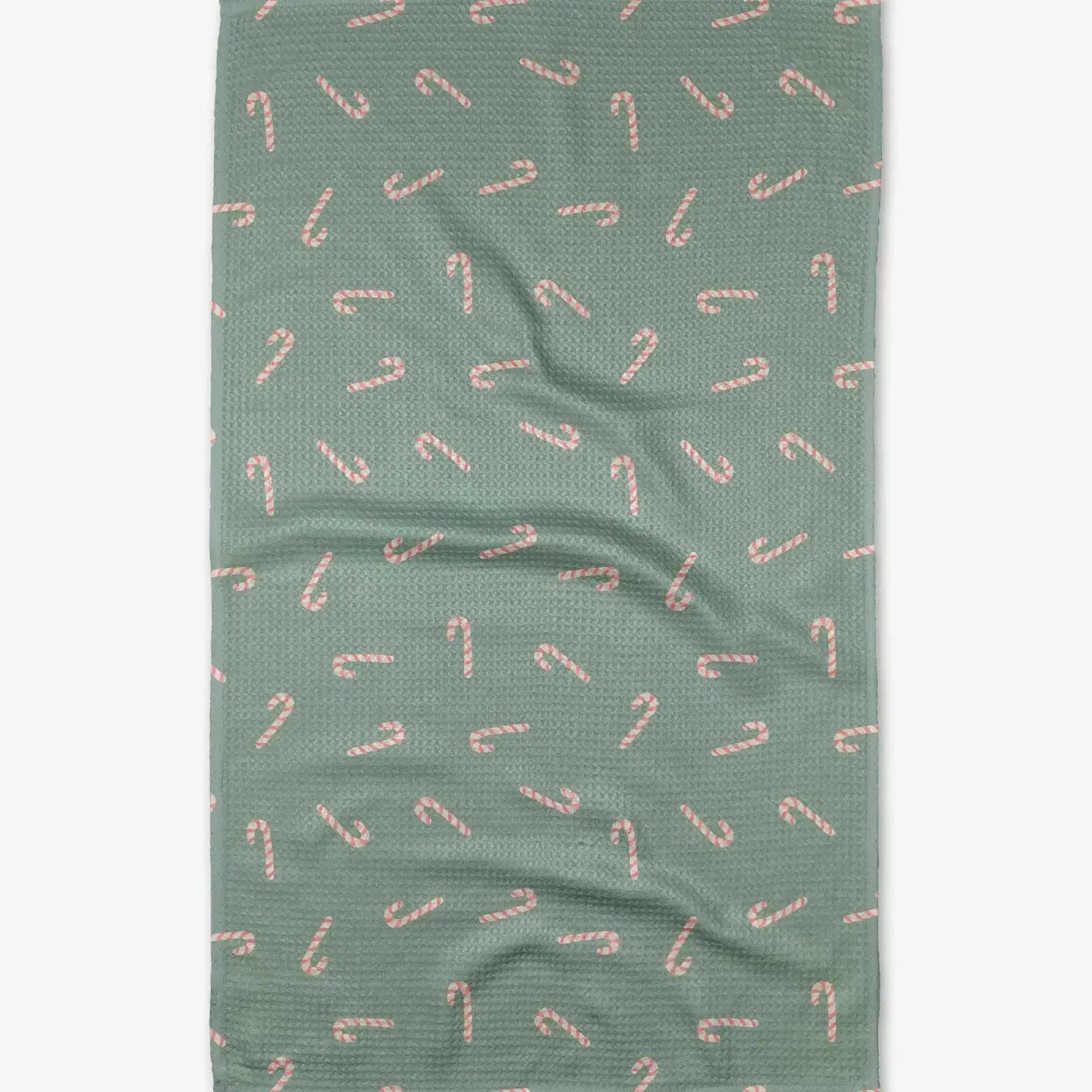 tea towel - microfiber holiday - candy canes on green by geometry house