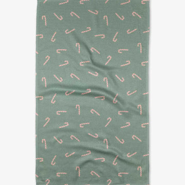 tea towel - microfiber holiday - candy canes on green by geometry house