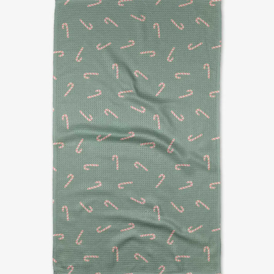 tea towel - microfiber holiday - candy canes on green by geometry house