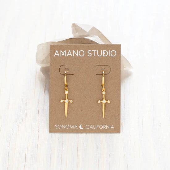 earrings - huggie hoops - dagger - 14kgp by amano studio