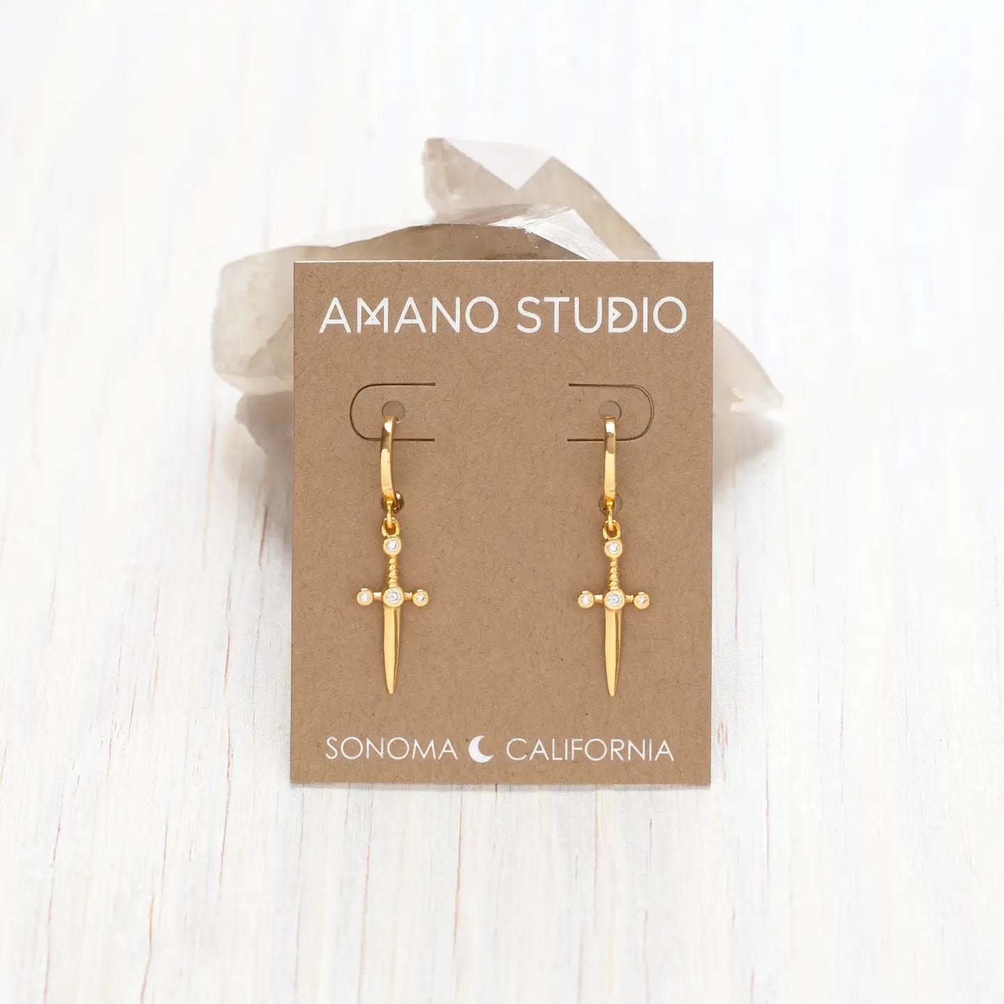 earrings - huggie hoops - dagger - 14kgp by amano studio