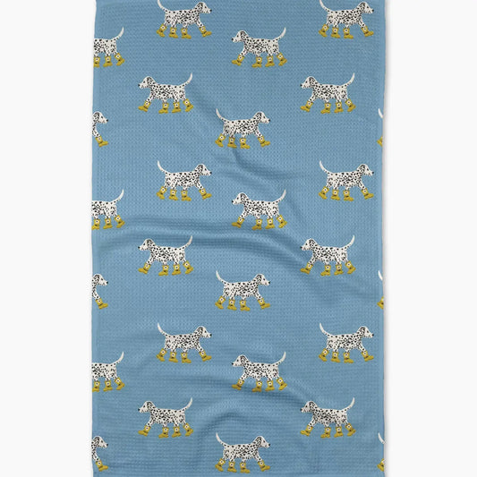 tea towel - microfiber - dalmatian in boots blue by geometry house