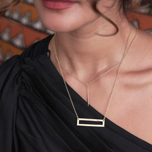 necklace - dangling bar pendant - gold by worldfinds