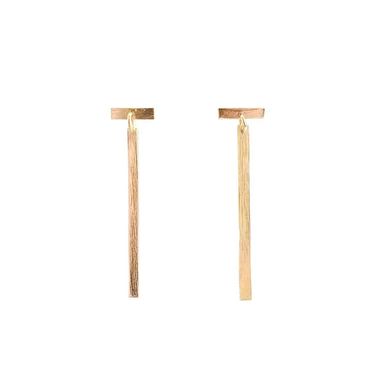 earrings - dangling bar posts - gold by worldfinds