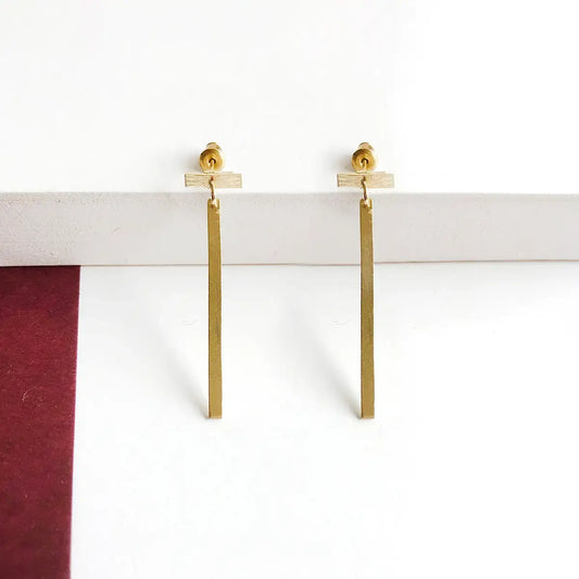 earrings - dangling bar posts - gold by worldfinds