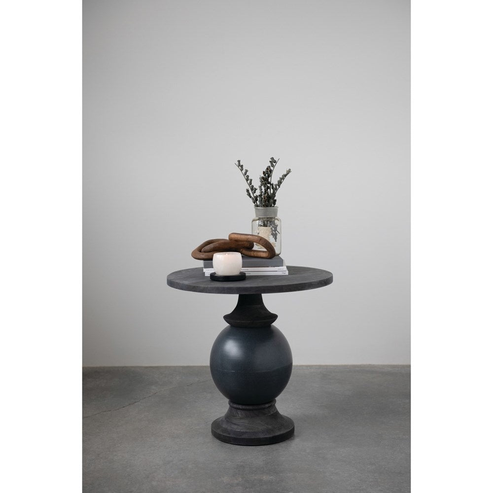 table - black round mango wood + metal base by creative co-op