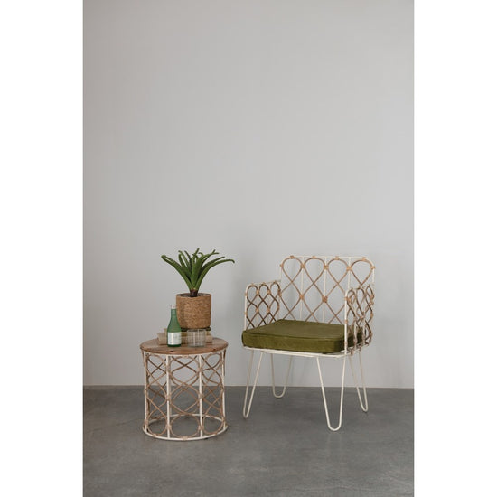 stool - metal & cane - round by creative co-op