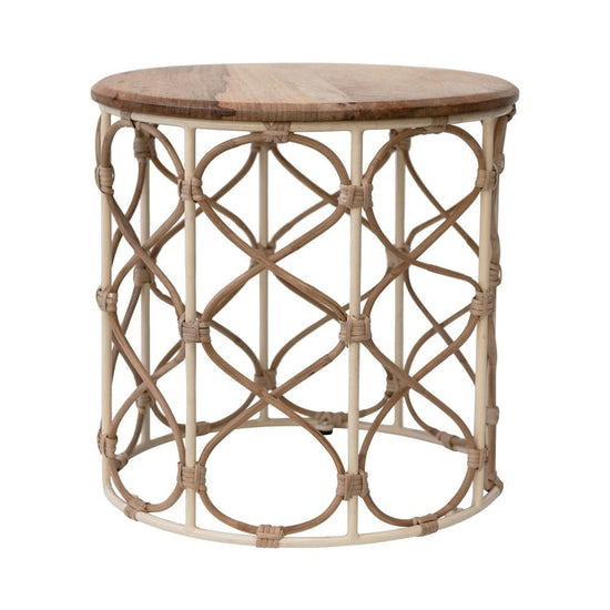 stool - metal & cane - round by creative co-op
