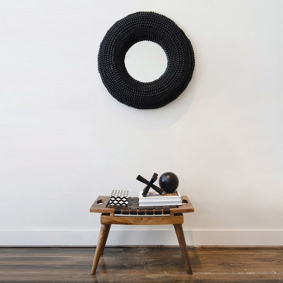 mirror - round wood beaded - 30" by creative co-op