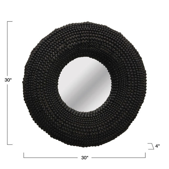 mirror - round wood beaded - 30" by creative co-op