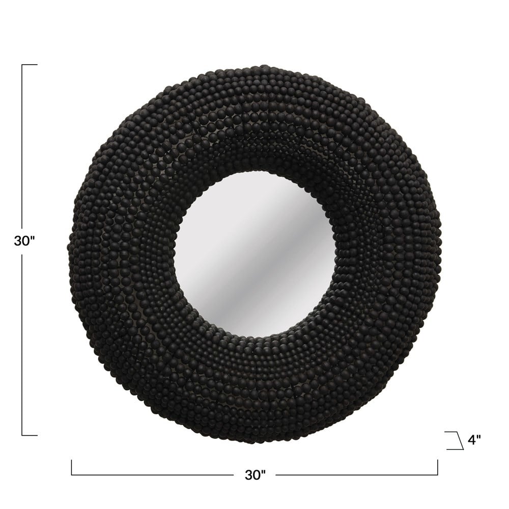 mirror - round wood beaded - 30" by creative co-op
