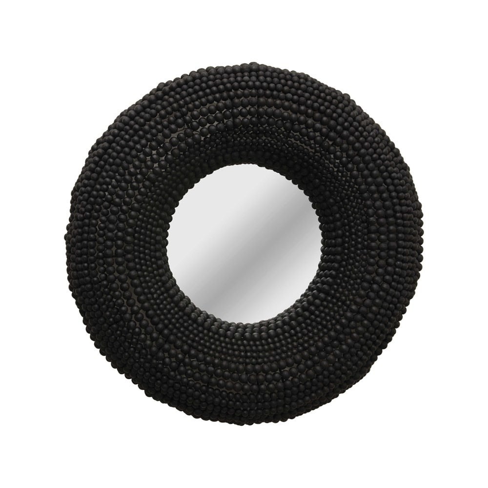 mirror - round wood beaded - 30" by creative co-op