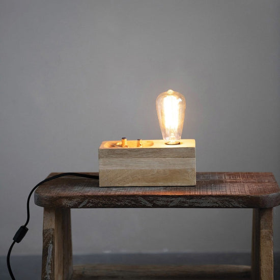 lamp - square mango wood by creative co-op