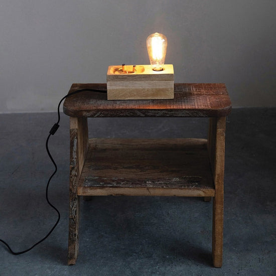 lamp - square mango wood by creative co-op
