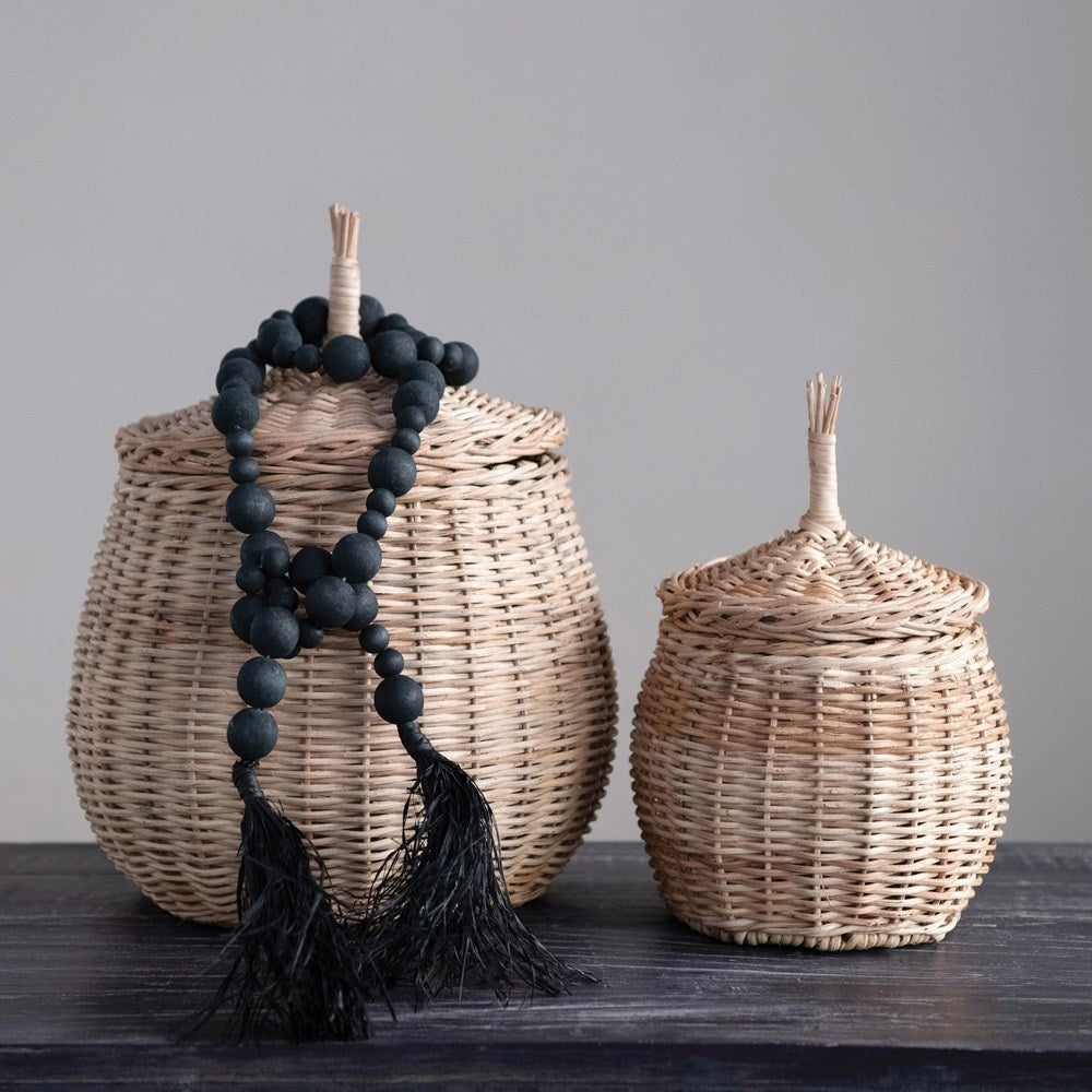 garland w/tassel - black acacia + raffia by creative co-op