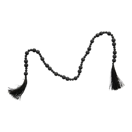 garland w/tassel - black acacia + raffia by creative co-op