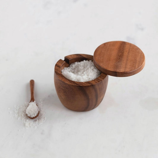 canister + spoon - acacia wood - 3" by creative co-op