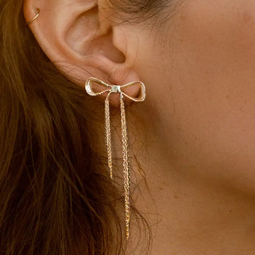 earrings - disco bow dangle stud - 18kgp by peter and june