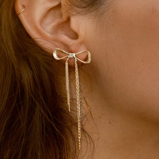earrings - disco bow dangle stud - 18kgp by peter and june