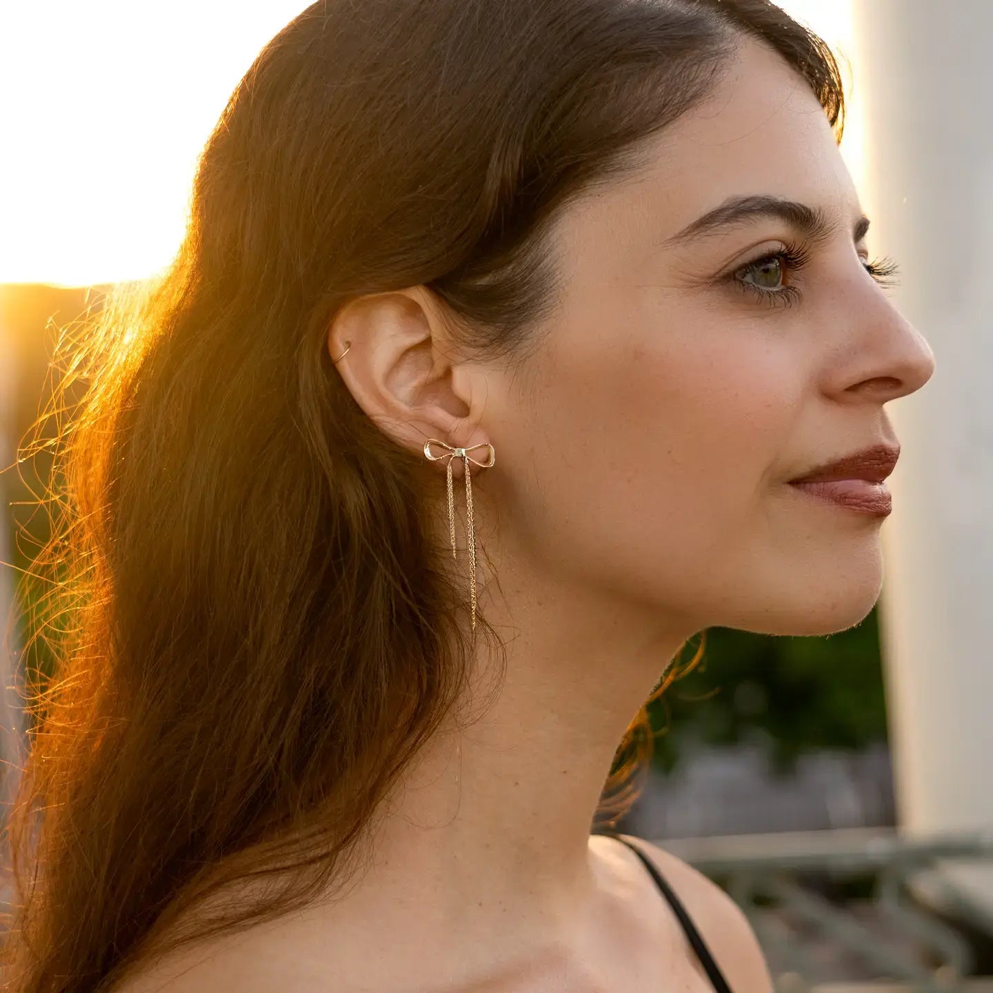 earrings - disco bow dangle stud - 18kgp by peter and june