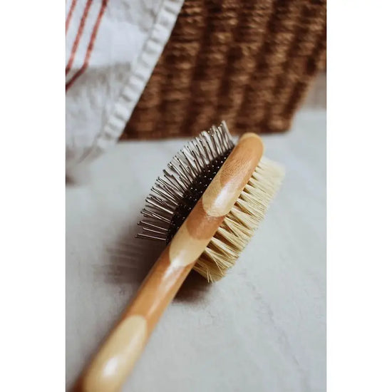 dog brush - two-sided bamboo - sisal bristles/wire brush by zefiro