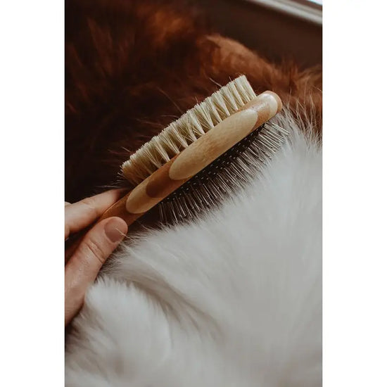 dog brush - two-sided bamboo - sisal bristles/wire brush by zefiro
