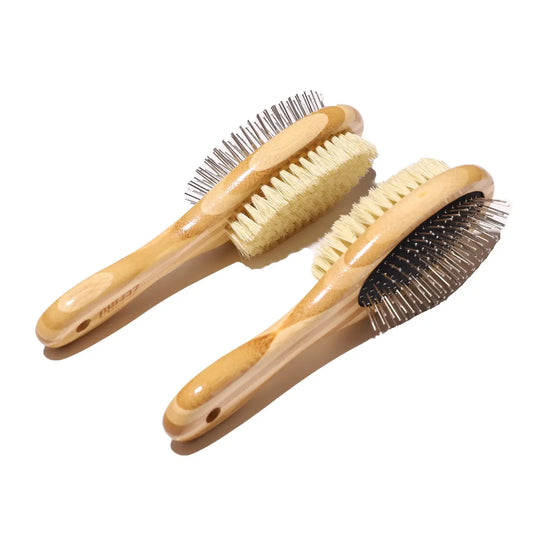 dog brush - two-sided bamboo - sisal bristles/wire brush by zefiro