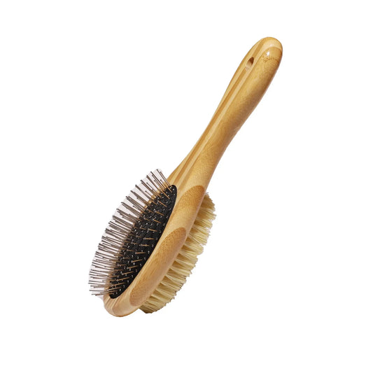 dog brush - two-sided bamboo - sisal bristles/wire brush by zefiro