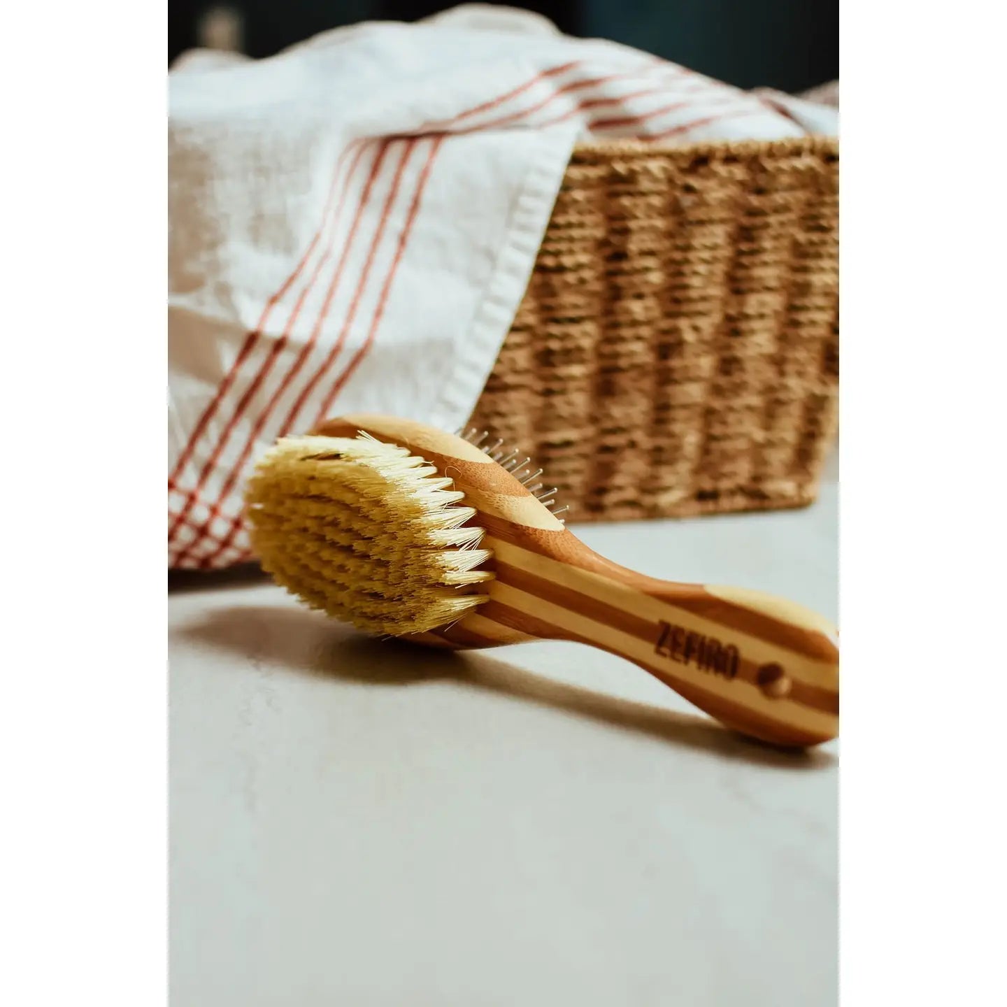 dog brush - two-sided bamboo - sisal bristles/wire brush by zefiro