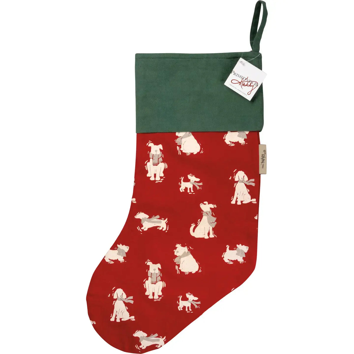 stocking - cotton red & green - dog by primitives by kathy