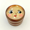 container - wooden - doll face by silva ware by walter silva