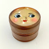 container - wooden - doll face by silva ware by walter silva