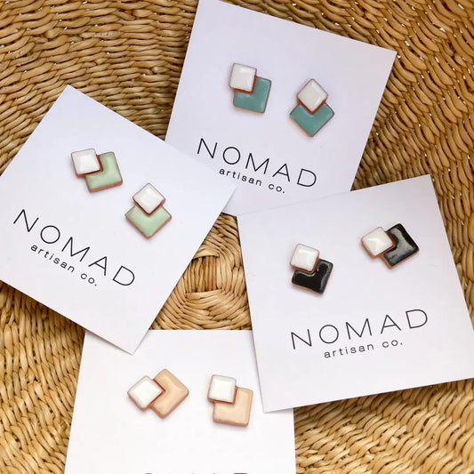 earrings - double square ceramic by nomad artisan co