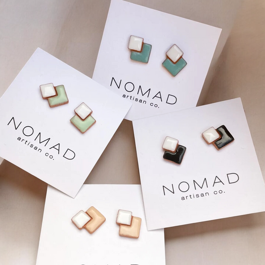 earrings - double square ceramic by nomad artisan co