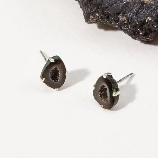 post earrings - sterling silver - "down to earth" geode by luna norte
