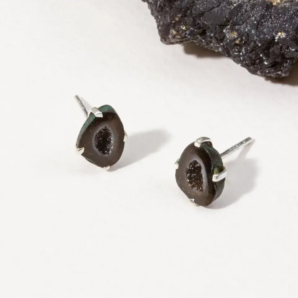 post earrings - sterling silver - "down to earth" geode by luna norte