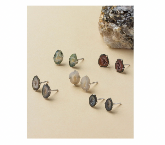 post earrings - sterling silver - "down to earth" geode by luna norte
