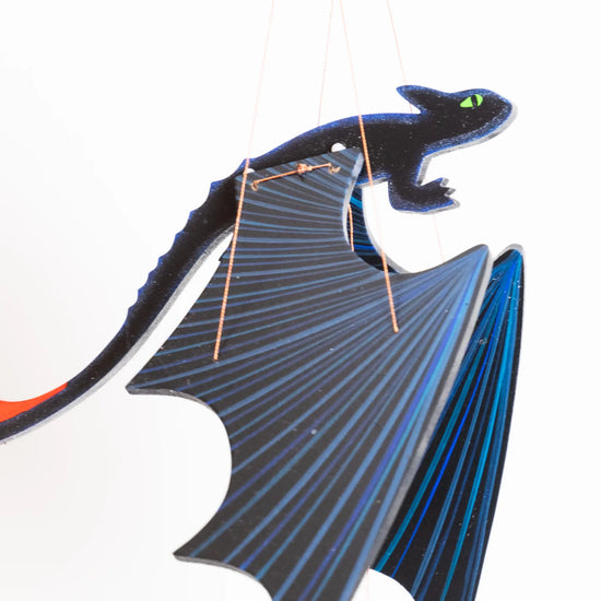 mobile - flying - "toothless" black dragon by tulia's artisan gallery