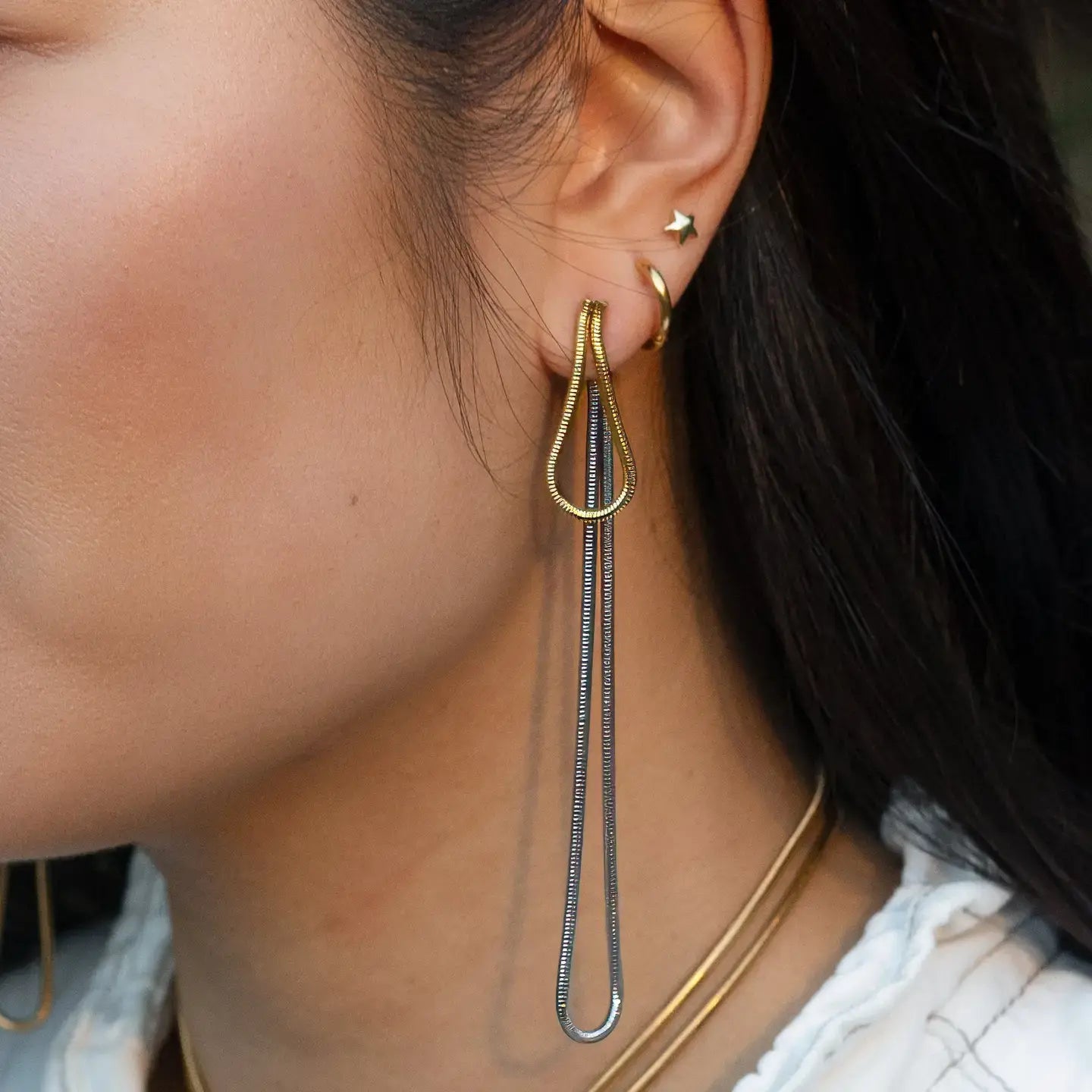 earrings - slipknot jacket - 18kgp + stainless steel by peter and june